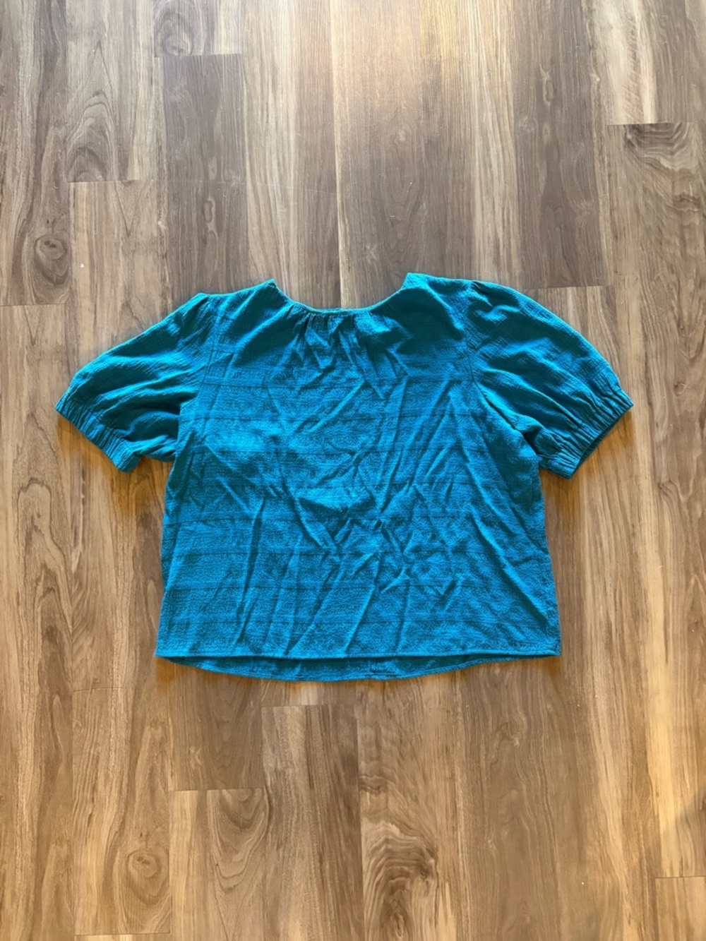 Worthington Teal Short Puff-Sleeve Blouse